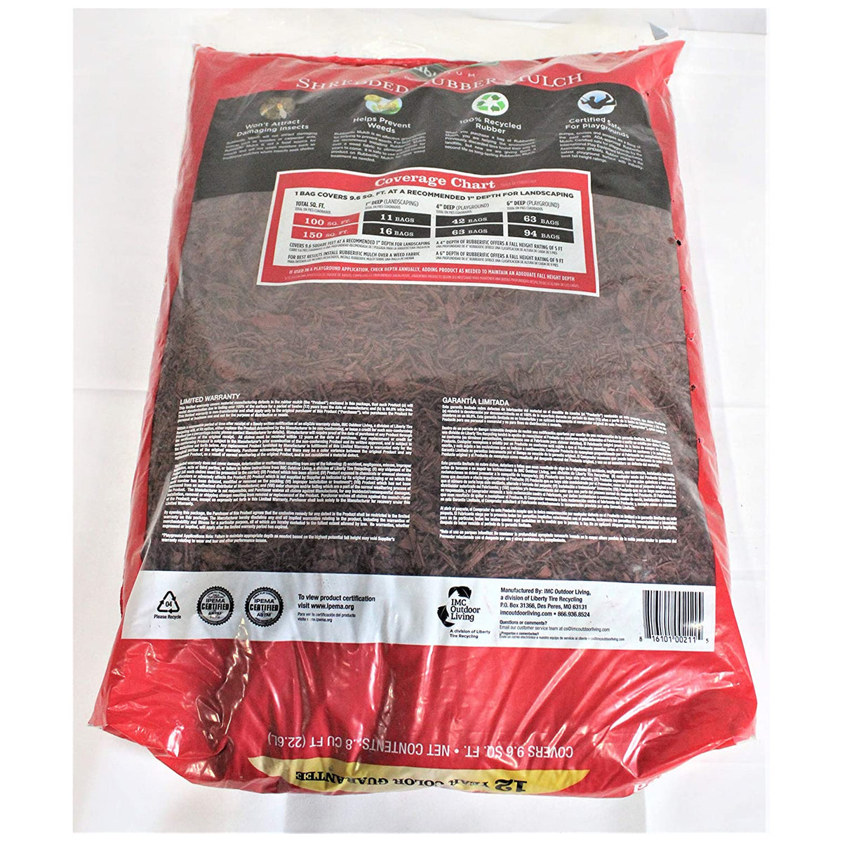 Rubberific LRM8RD Shredded Rubber Mulch, Redwood, 0.8 CUFT