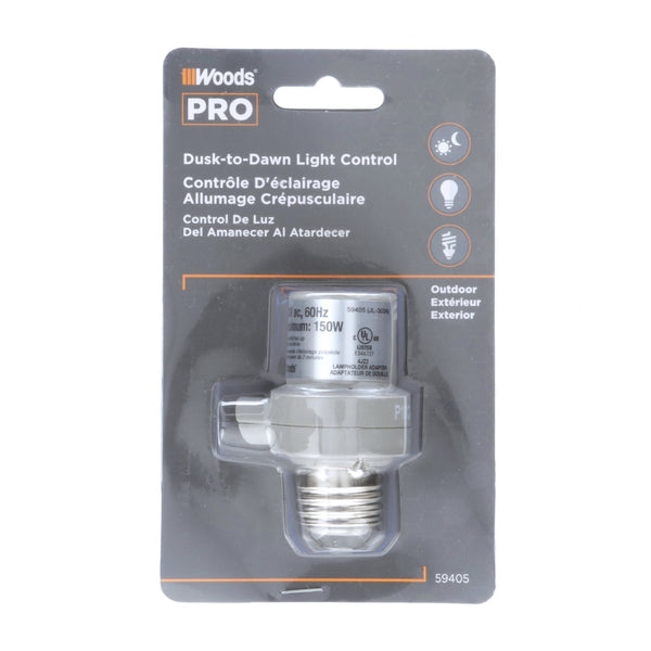 Woods 59405WD Light Control Socket with Photocell Sensor, 150 Watts, 1 Toolbox Supply