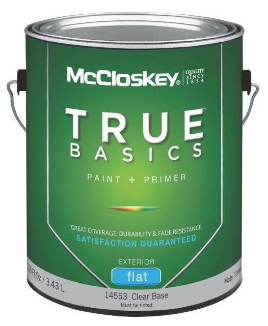 McCloskey 14553 True Basics Exterior Latex Flat Paint, Gallon, Clear Base
