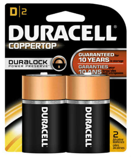 Duracell® MN1300B2Z Copper Top Alkaline D Battery, 1.5 Volt, 2-Pack