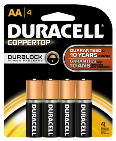 Duracell® MN1500B4Z Copper Top Alkaline AA Battery, 1.5 Volt, 4-Pack