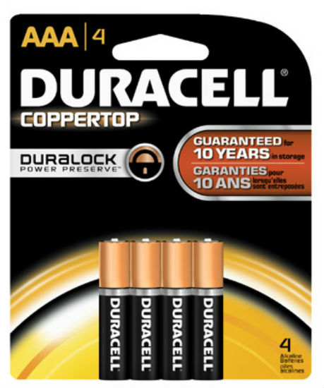 Duracell® MN2400B4Z Alkaline AAA Battery, 1.5 Volt, 4-Pack