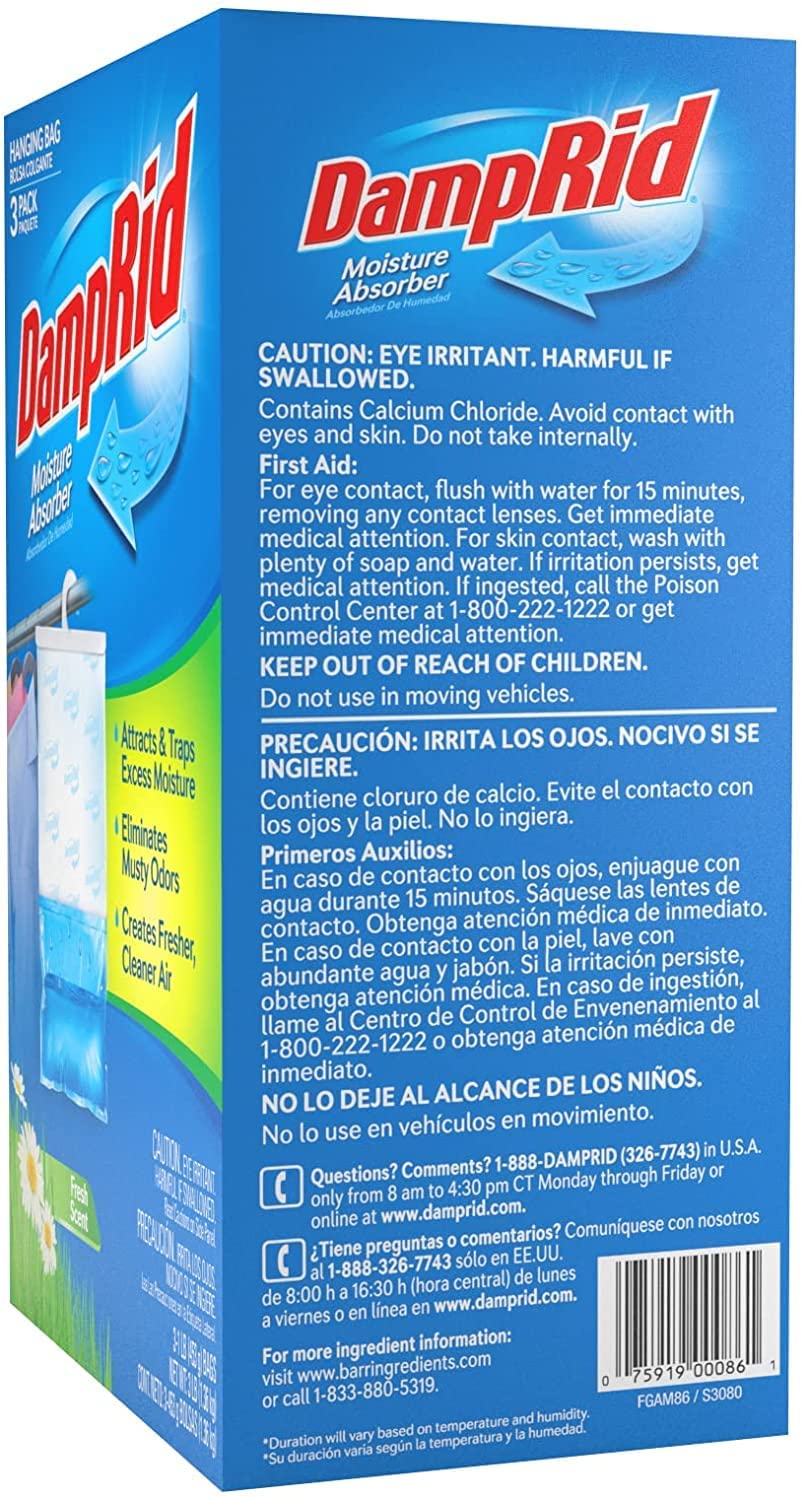 Damp Rid FG83K Hanging Moisture Absorber, Fresh Scent, 14 Oz, 3-Pack