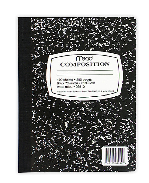 Mead® 09910 Black Marble Composition Book, 7-1/2" x 9-3/4", 100-Count