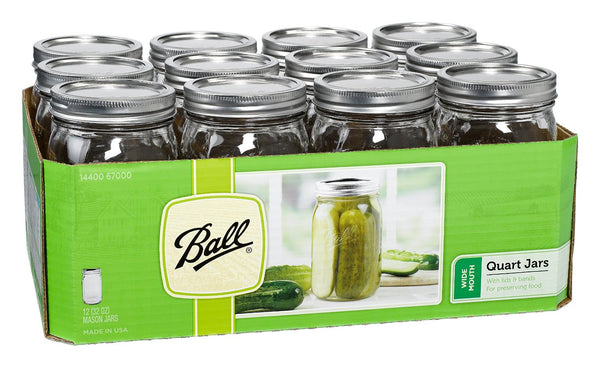 Ball 67000 Wide Mouth Mason Jars with Lids & Bands, 1 Qt, 12-Pack