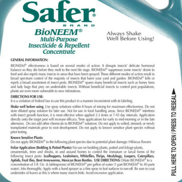 safer insecticidal soap concentrate label Safer® 5612 BioNEEM® Insecticide & Repellent with Neem Oil, 16 Oz, Con –  Toolbox Supply