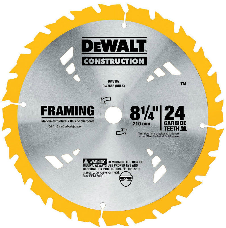 DeWalt® DW3182 Construction Series Thin Kerf  Framing Blade, 24T, 8-1/4"