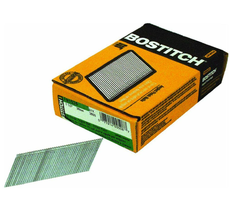 Bostitch® FN1520 "FN" Style Angled Steel Finish Nails, 1-1/4", 15 Gauge, 3600-Pk
