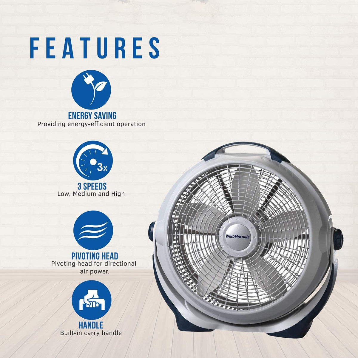 Lasko 3300 Wind Machine Fan with Directional Air Power, 3-Speed, 20"