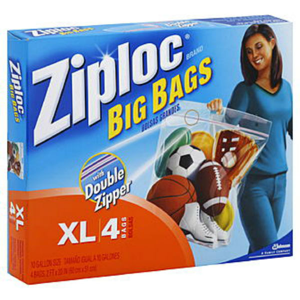 Ziploc® 65644 Extra Heavy Duty Big Bags, X-Large, 4-Pack