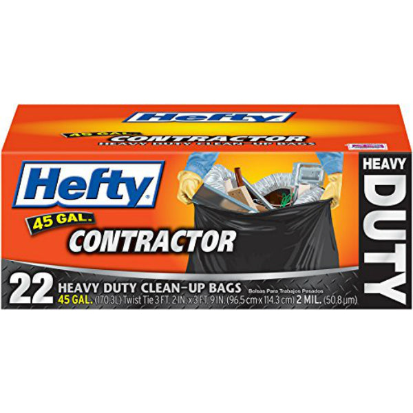 Hefty Heavy Duty Contractor Bags - 45 Gallon, 4 Packs of 22 Count (88 Total)