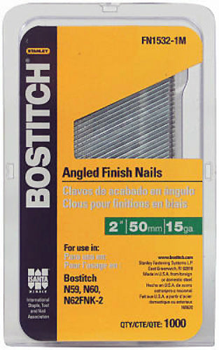 Bostitch® FN1532-1M "FN" Style Angled Steel Finish Nails, 2", 15 Gauge,1000-Pack