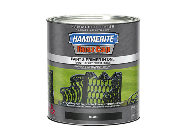 Hammerite® 43140 Rust Cap® Hammered Enamel Paint/Primer, Black Brush Grade, 1 Qt