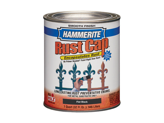 Hammerite® 44235 Rust Cap® Smooth Enamel Paint/Primer, Flat Black Brush Grade, 1 Qt