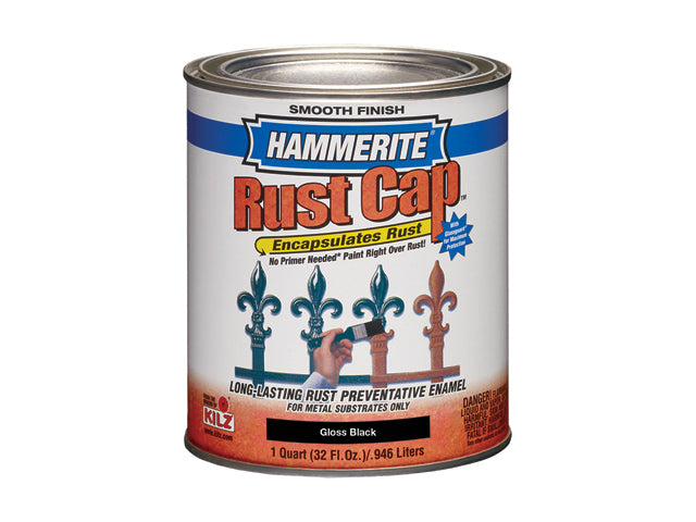 Hammerite® 44240 Rust Cap® Smooth Enamel Paint, Gloss Black Brush Grade, 1 Qt
