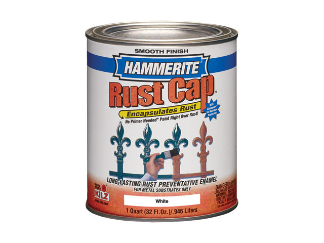 Hammerite® 44260 Rust Cap® Smooth Enamel Paint/Primer, White Brush Grade, 1 Qt