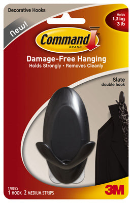 Command™ 17087S Decorative Double Hook, Medium, Slate