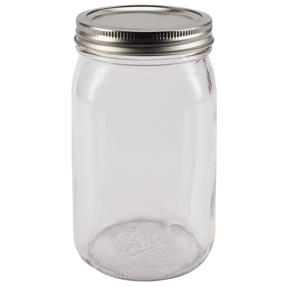 Ball® 1440067500 Smooth-Sided Wide Mouth Mason Jar w/Lid & Band, 1-Qt, 12-Pack