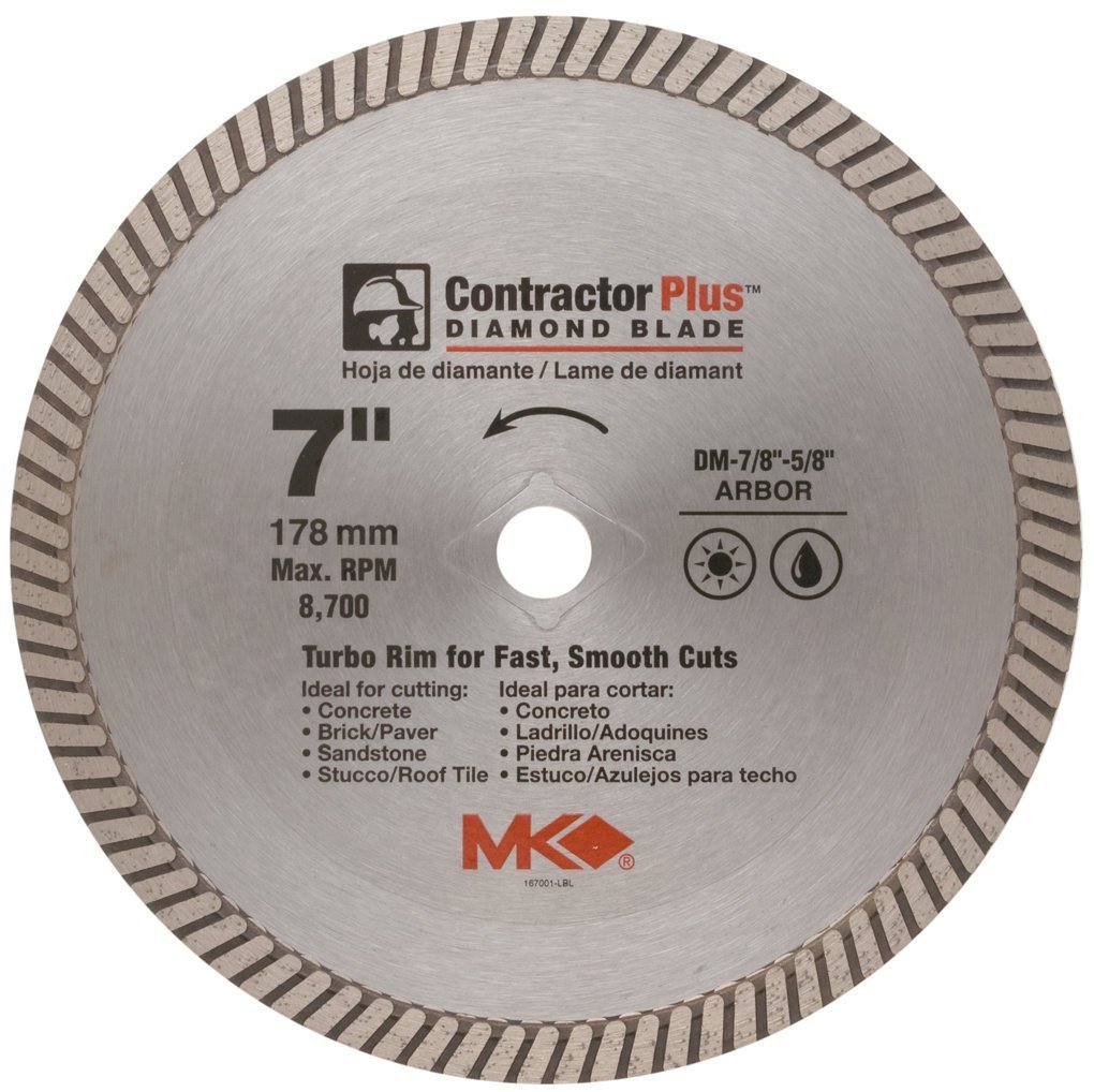 MK Diamond® 167001 Contractor Plus™ Turbo Rim Diamond Blade, 7"