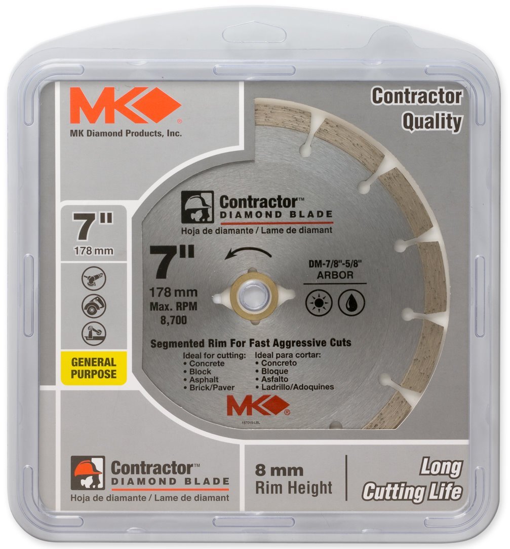 MK Diamond® 167015 Contractor™ Segmented Rim Diamond Blade, 7"