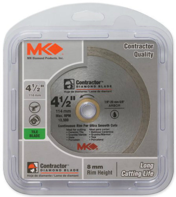 MK Diamond® 167028 Contractor™ Continuous Rim Diamond Blade, 4-1/2"