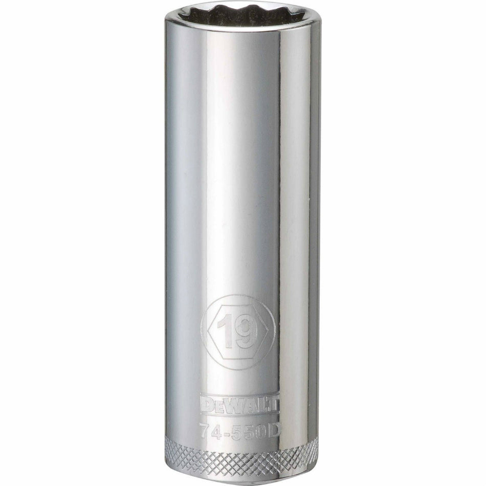 DeWalt® DWMT74550OSP Polished Chrome Vanadium Deep Metric Sockets, 1/2", 19 mm