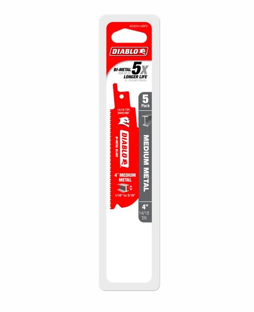 Diablo DS0414BF5 Bi‑Metal Recip Blade for Medium Metal Cutting, 14/18 TPI, 4", 5-Pack