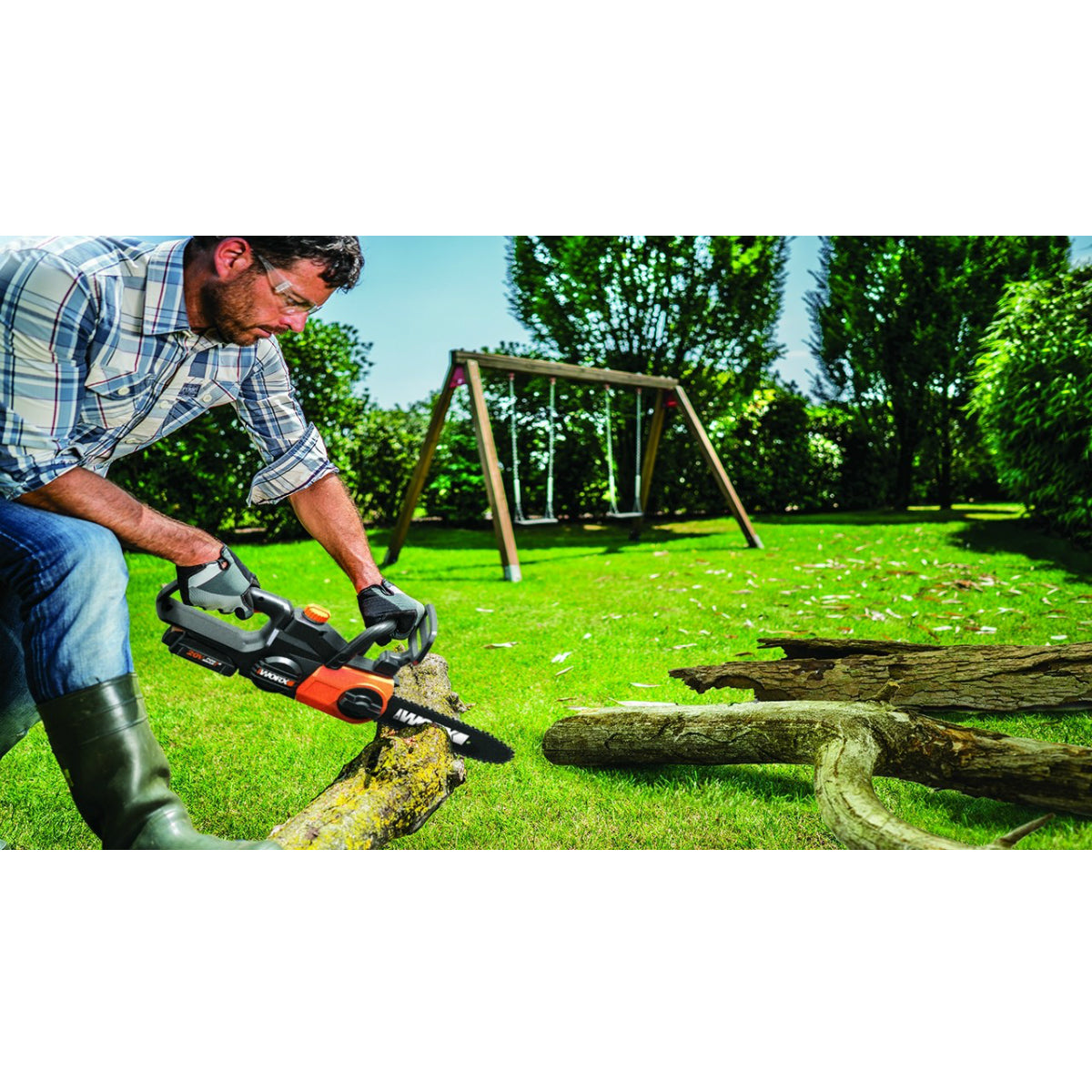 Worx WG322 Cordless Chainsaw with Auto-Tension, 10", 20V