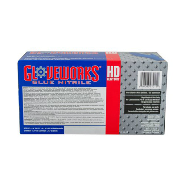 Gloveworks GWRBN46100 HD Royal Blue Nitrile Latex Free Gloves, Large,