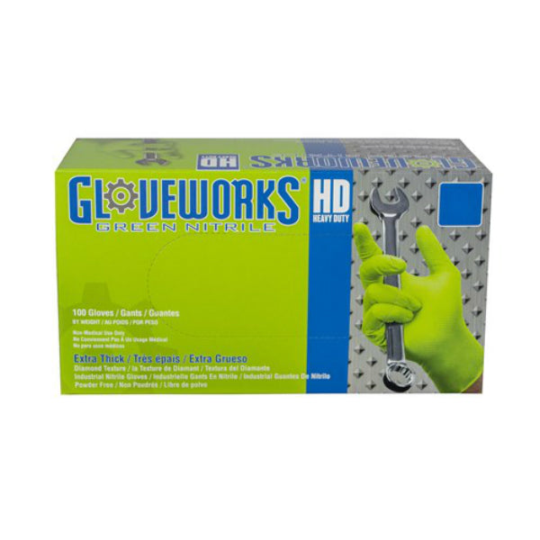 Gloveworks GWGN46100 HD Green Nitrile Latex Free Disposable Glove, Large, 100-Ct