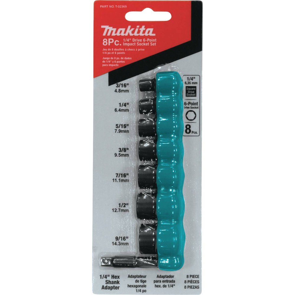 Makita T-02369 Drive 6-Point Fractional Standard Impact Socket Set, 8 Piece