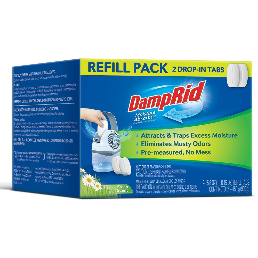 DampRid FG97 Drop-In Tabs Moisture Absorber Refills, Fresh Scent, 15 Oz, 2-Count