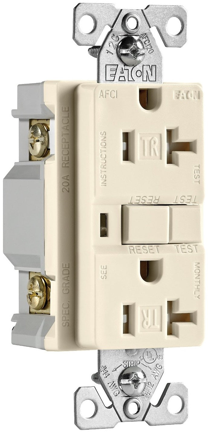 Cooper Wiring TRAFCI20LA 20 Amp Tamper Resistant AFCI Receptacle, Light Almond Finish