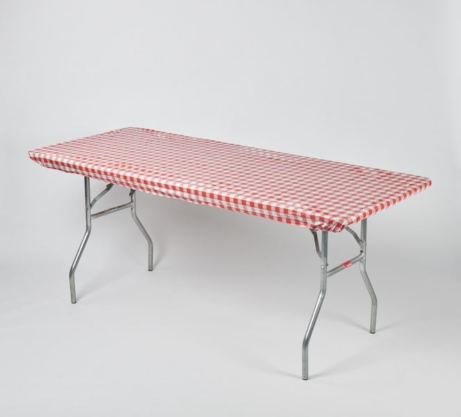 Kwik-Cover® 3096PKRW Tablecover with Elastic Edging, Red/White Gingham, 30"x96"