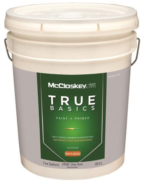 McCloskey 14583 True Basics Exterior Latex Semi-Gloss Paint, Clear Base