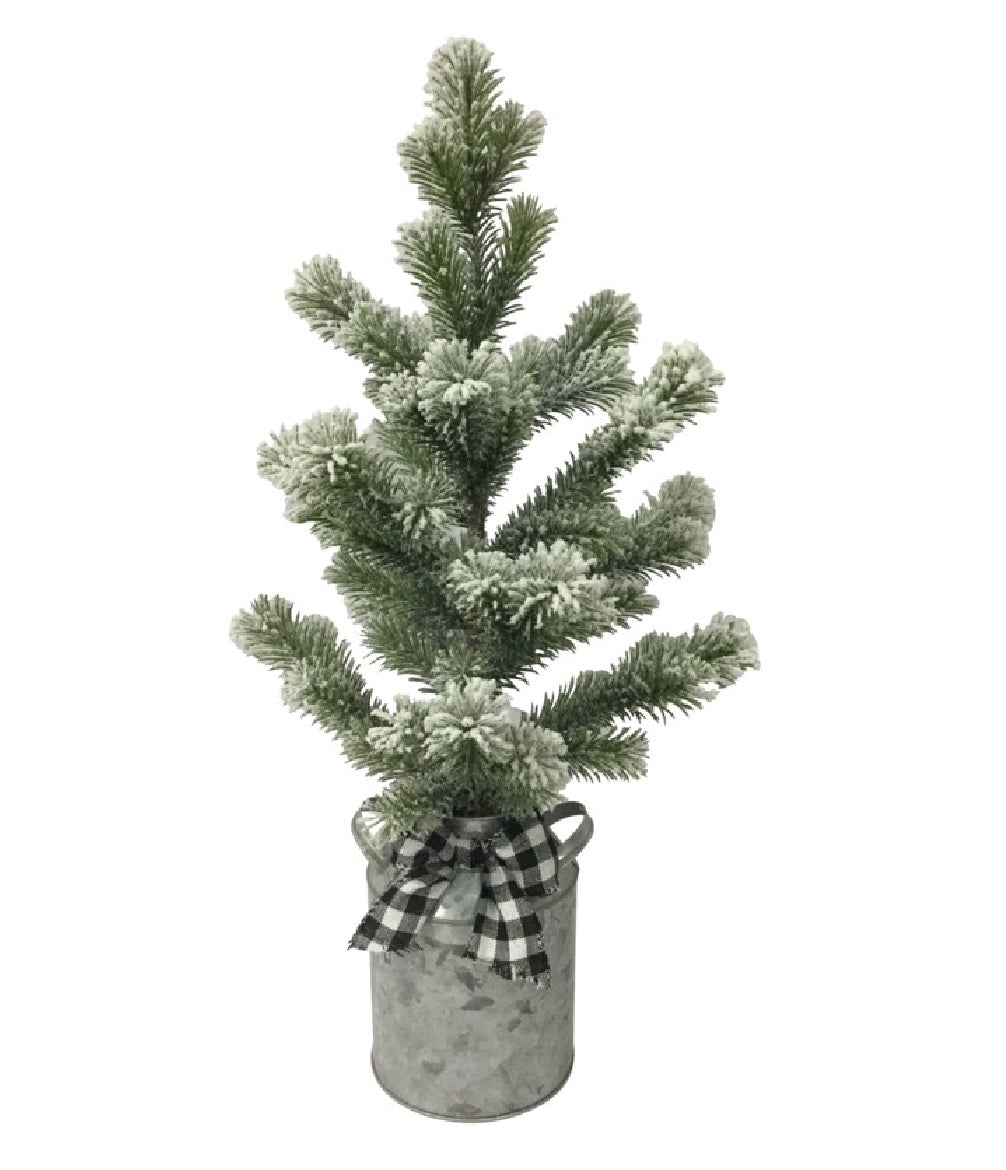 Santas Forest 44505 Flocked Christmas Tree, 24 Inch, Metal Milkcan