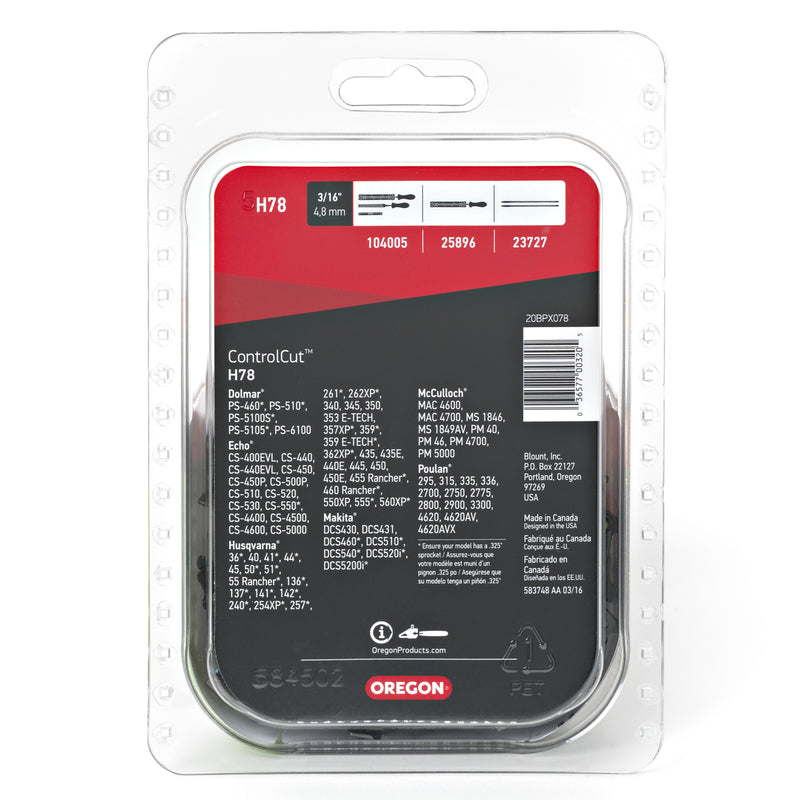 Oregon H78 Oregon ControlCut 20 in. 78 links Chainsaw Chain