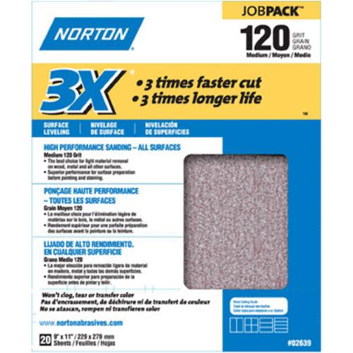 Norton 02639 Aluminum Oxide Sandpaper, 9" x 11", 120 Grit