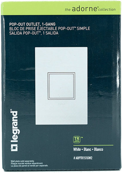 Legrand ARPTR151GW2 Adorne Pop-Out Outlet, White, 1-Gang, 15 Amp