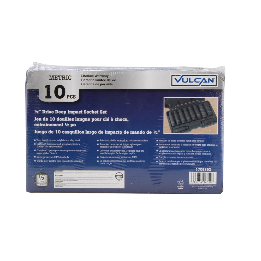 Vulcan MTI10-M Deep Impact Socket Set, Chrome Molybdenum Steel
