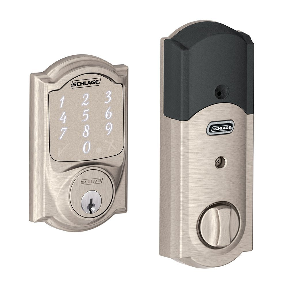 Schlage BE479AAVCAM619 Sense Smart Deadbolt with Camelot Trim, Satin Nickel