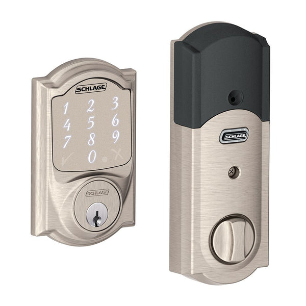 Schlage BE479AAVCAM619 Sense Smart Deadbolt with Camelot Trim, Satin Nickel