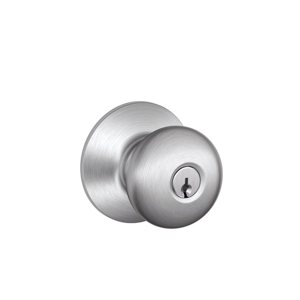 Schlage F51NVPLY626 Plymouth Knob Keyed Entry Door Lock, Satin Chrome