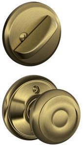 Schlage F59GEO609 Georgian Interior Knob with Deadbolt, Antique Brass