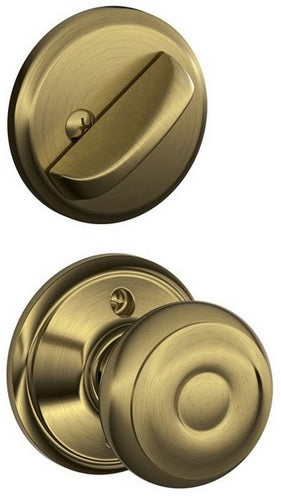 Schlage F59GEO609 Georgian Interior Knob with Deadbolt, Antique Brass
