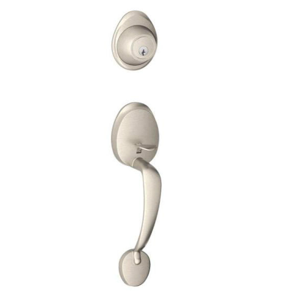 Schlage JH58BAR619 Barcelona Exterior Handleset with Deadbolt, Satin Nickel