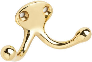 Schlage SP582A3 Double Prong Robe Hook, 1-1/8", Bright Brass