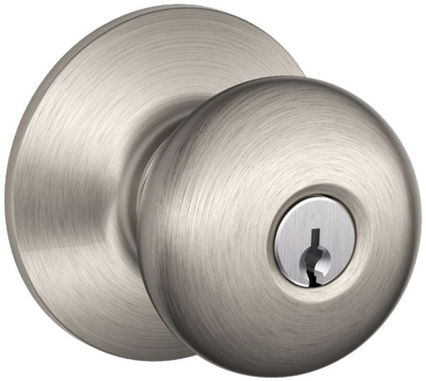 Schlage F51A PLY 619 Plymouth Entry Knob Lockset, K4, Satin Nickel