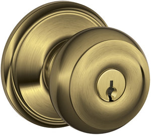 Schlage F51GE0609KA4 Georgian Entry Knob Locksets, K4, Antique Brass