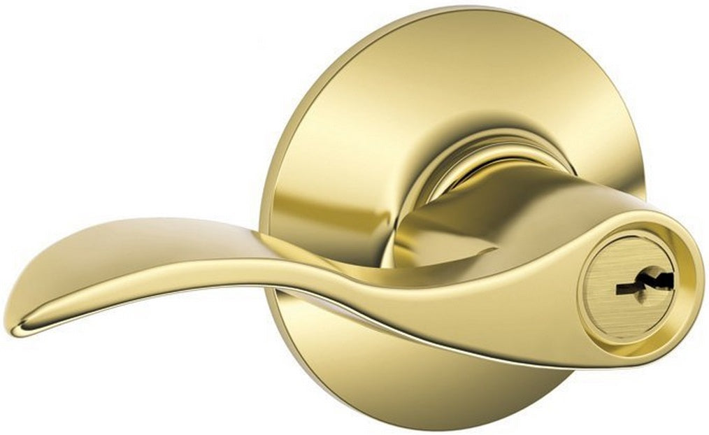 Schlage F51 ACC 505 Accent Entry Lever Lockset, Brigh Brass
